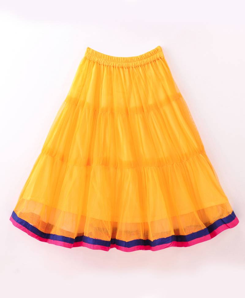Twisha Girls Embroidered Kurta With Net Ghagra & Dupatta - Pink & Yellow