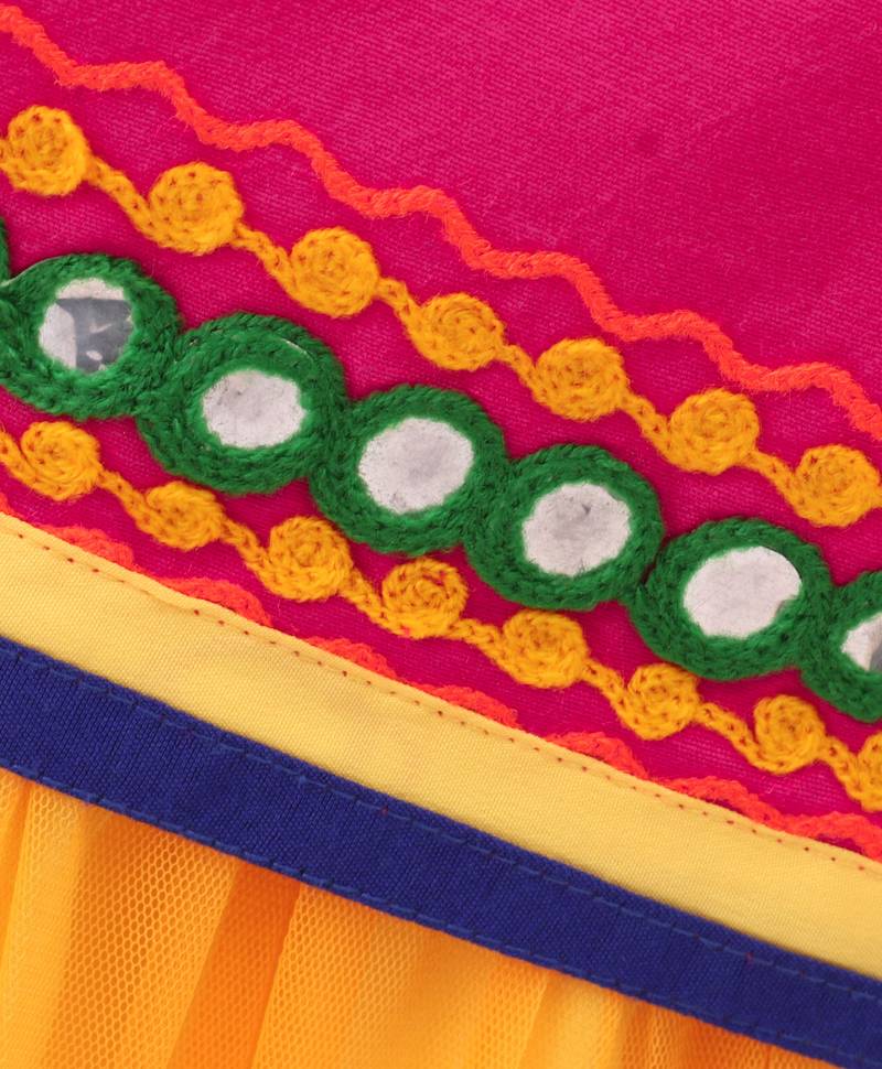 Twisha Girls Embroidered Kurta With Net Ghagra & Dupatta - Pink & Yellow
