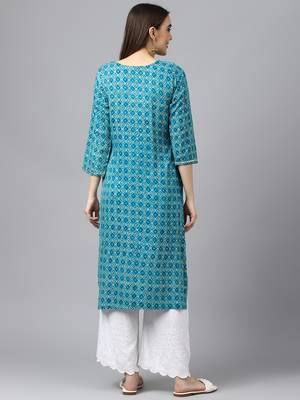 teal women bandhani printed straight kurta 2