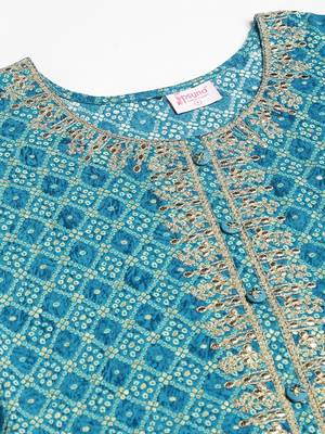 teal women bandhani printed straight kurta 5