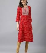 red women bandhani printed straight kurta