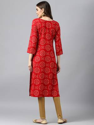 red women bandhani printed straight kurta 2