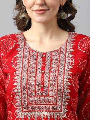 red women bandhani printed straight kurta 5