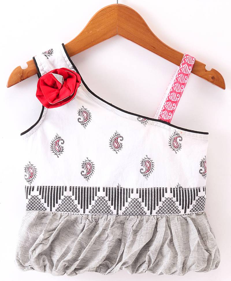 Twisha Girls Self Design Top & Printed Dhoti Pants - White & Black