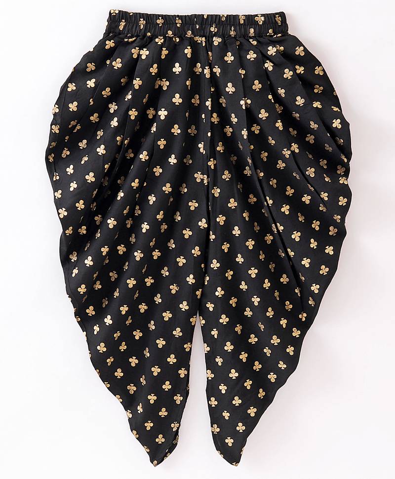 Twisha Girls Self Design Top & Printed Dhoti Pants - White & Black