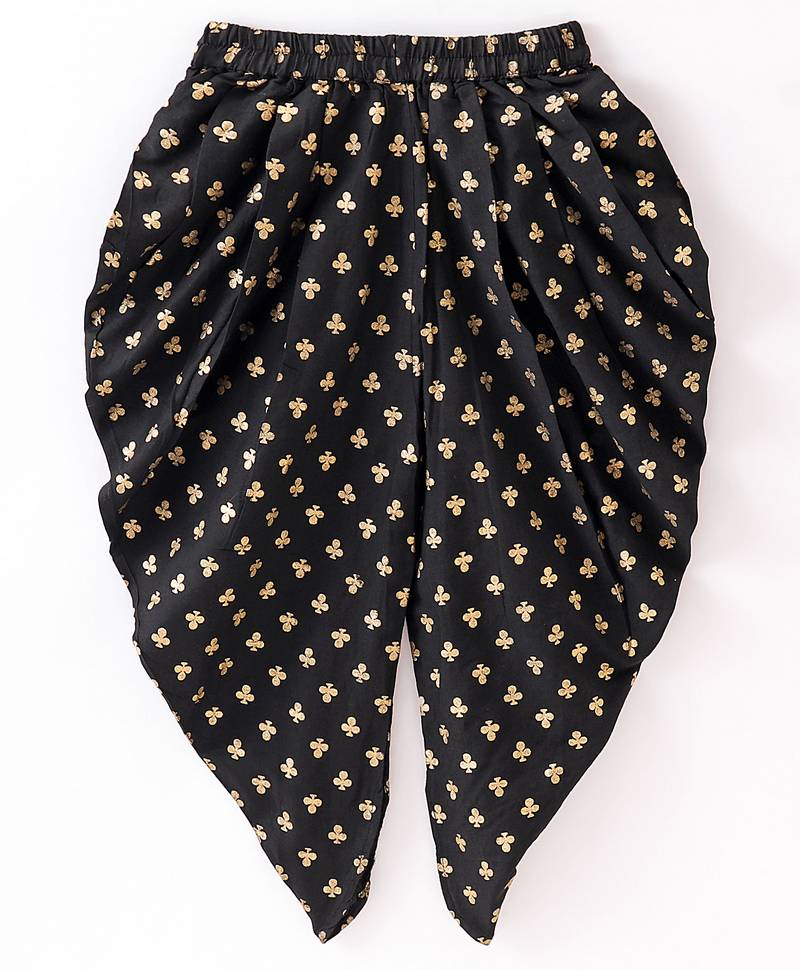 Twisha Girls Self Design Top & Printed Dhoti Pants - White & Black