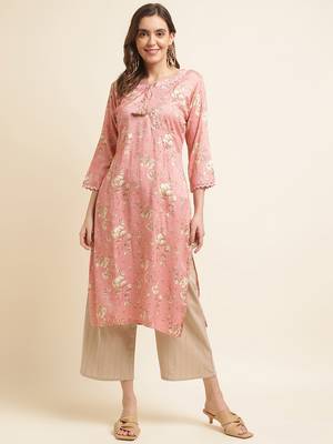 pink women floral printed straight kurta 1