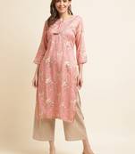 pink women floral printed straight kurta