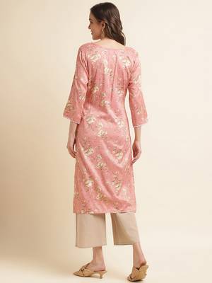 pink women floral printed straight kurta 2
