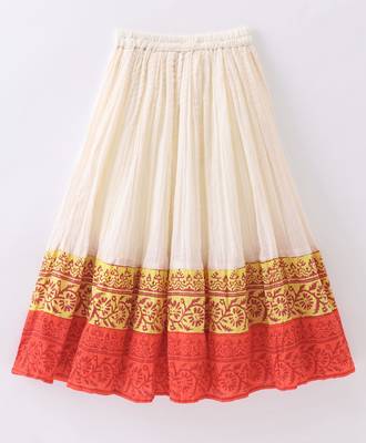 girls orange printed top with off-white ghagra 5