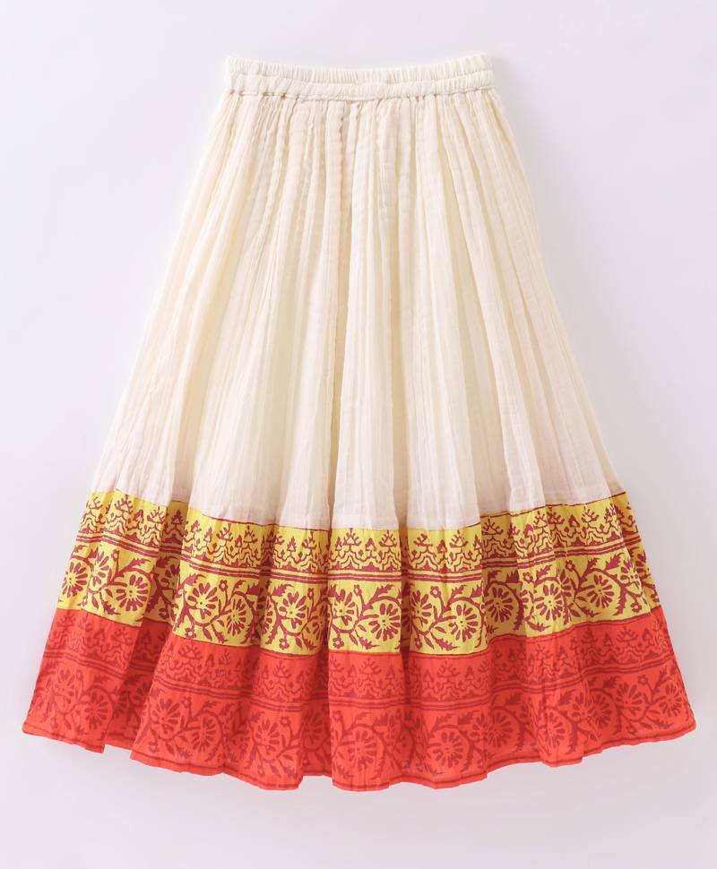 girls orange printed top with off-white ghagra