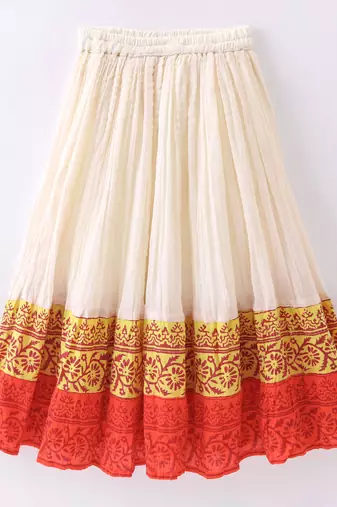 girls orange printed top with off-white ghagra