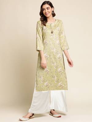 green  women floral printed straight kurta 1