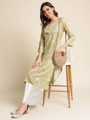 green  women floral printed straight kurta 4