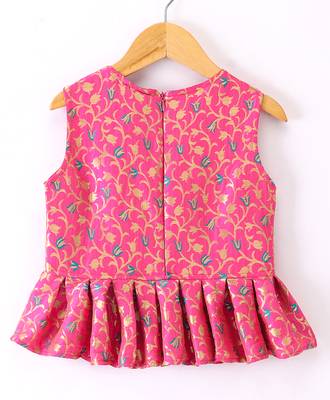girls pink peplum top with green printed ghagra 3