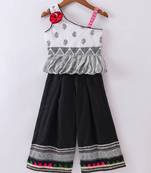 Twisha Girls One Shoulder Self Design Top & Palazzo - White & Black