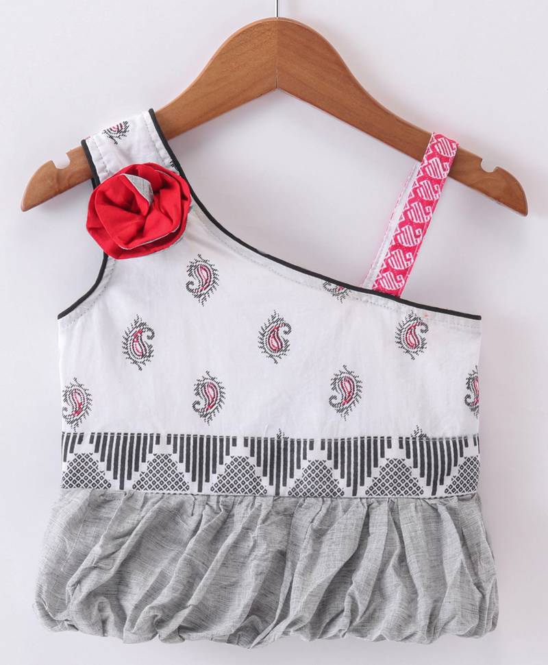 Twisha Girls One Shoulder Self Design Top & Palazzo - White & Black