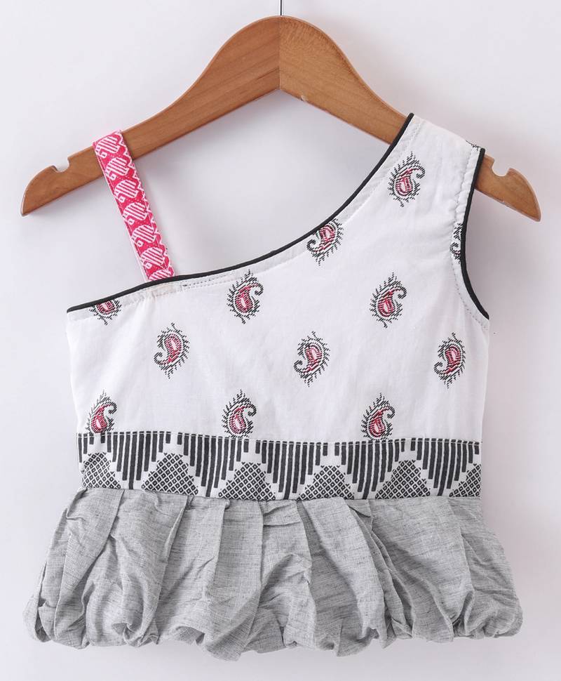 Twisha Girls One Shoulder Self Design Top & Palazzo - White & Black