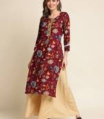 wine women floral printed straight kurta