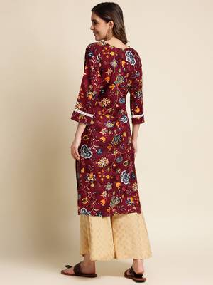wine women floral printed straight kurta 2