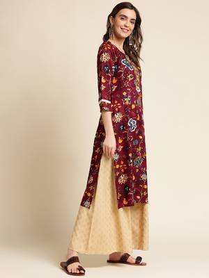 wine women floral printed straight kurta 4