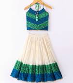 Twisha Girls Printed Top & Ghagra - Blue & Off White
