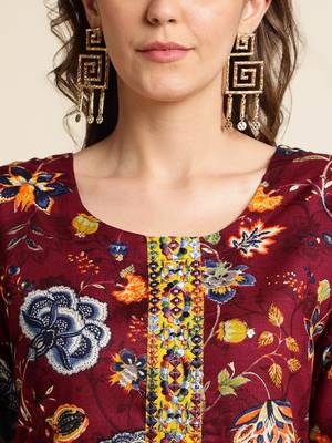 wine women floral printed straight kurta 5