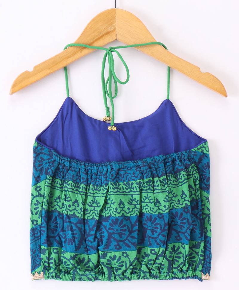 Twisha Girls Printed Top & Ghagra - Blue & Off White