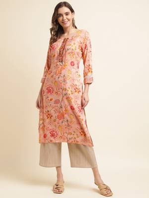 orange  women floral printed straight kurta 1