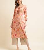 orange  women floral printed straight kurta