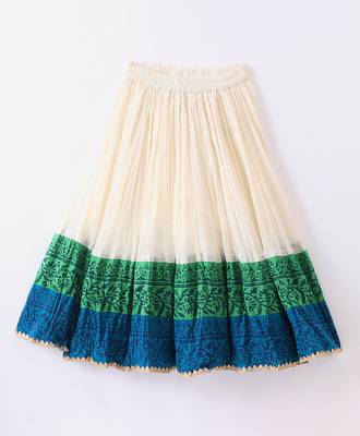 Twisha Girls Printed Top & Ghagra - Blue & Off White 4