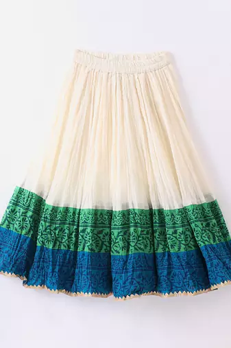Twisha Girls Printed Top & Ghagra - Blue & Off White