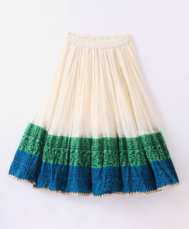 Twisha Girls Printed Top & Ghagra - Blue & Off White