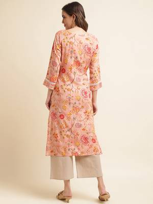 orange  women floral printed straight kurta 2