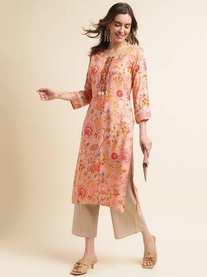 orange  women floral printed straight kurta 3