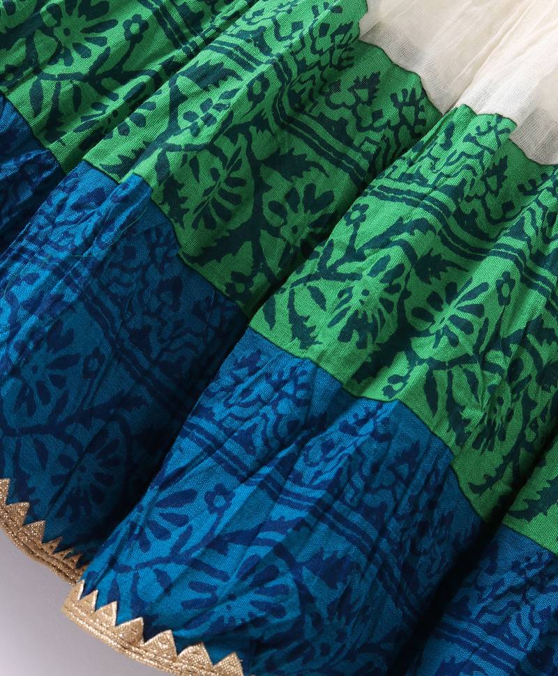 Twisha Girls Printed Top & Ghagra - Blue & Off White