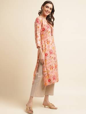 orange  women floral printed straight kurta 4