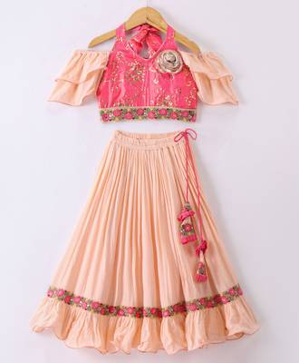 Twisha Girls Halter Neck Top & Ghagra - Coral & Peach 1