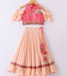 Twisha Girls Halter Neck Top & Ghagra - Coral & Peach