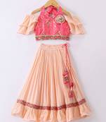Twisha Girls Halter Neck Top & Ghagra - Coral & Peach