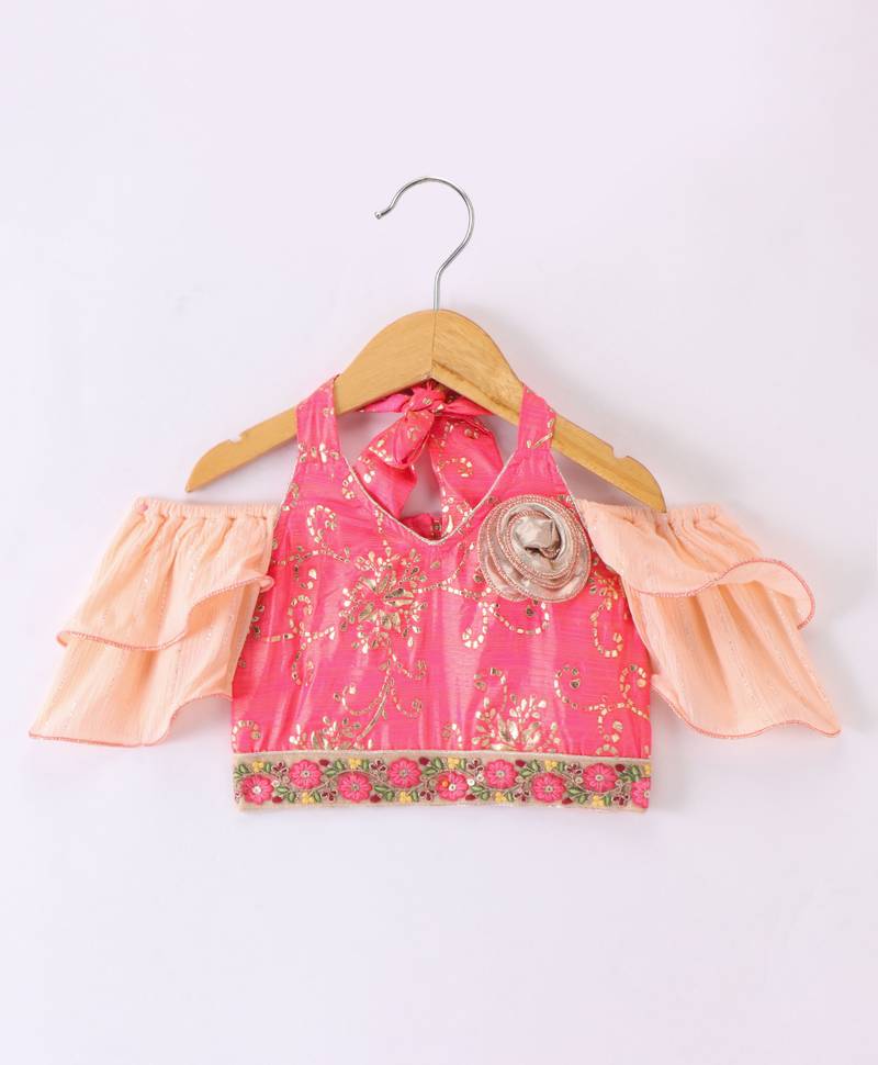 Twisha Girls Halter Neck Top & Ghagra - Coral & Peach