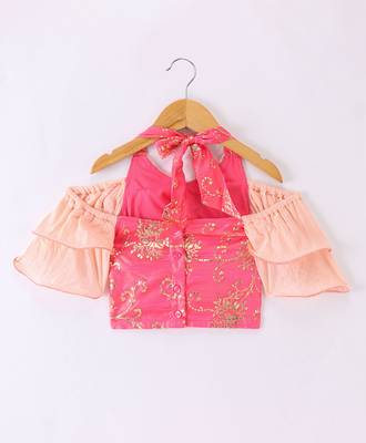 Twisha Girls Halter Neck Top & Ghagra - Coral & Peach 3