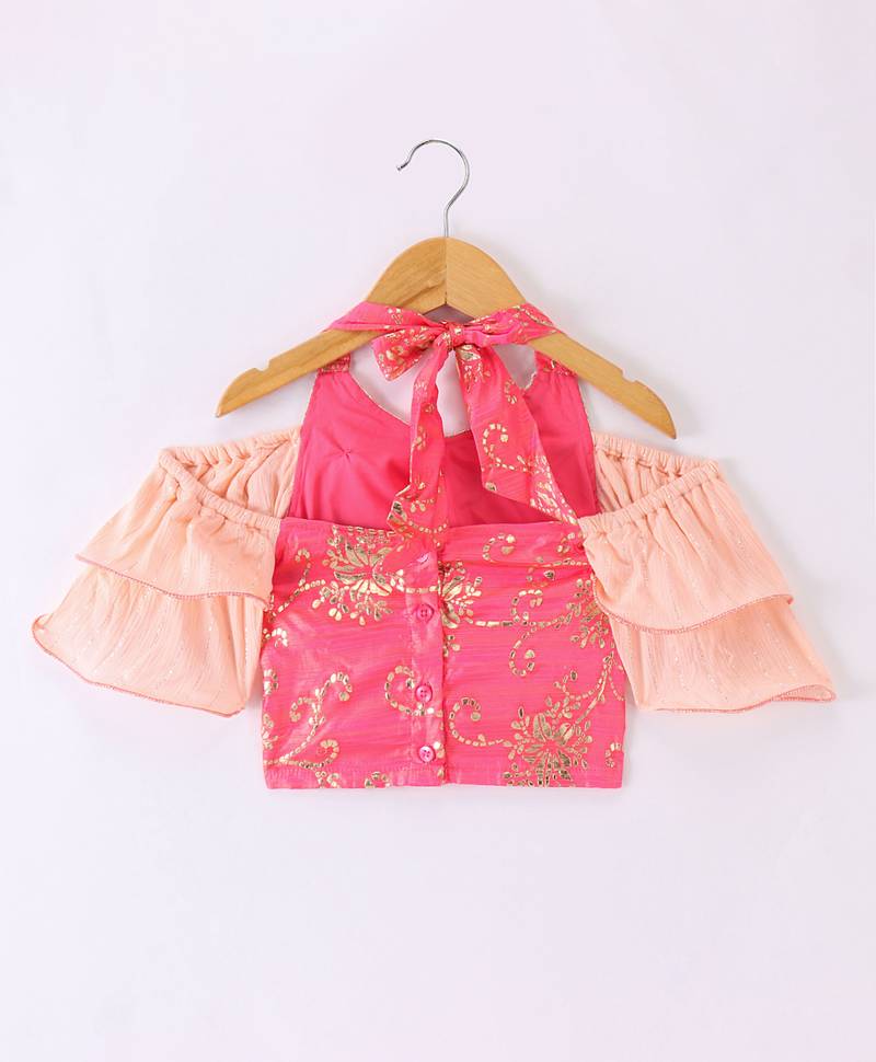Twisha Girls Halter Neck Top & Ghagra - Coral & Peach