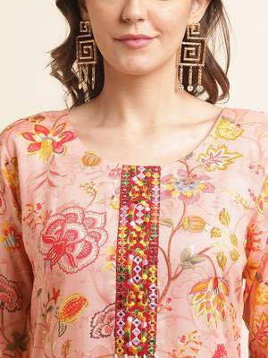 orange  women floral printed straight kurta 5