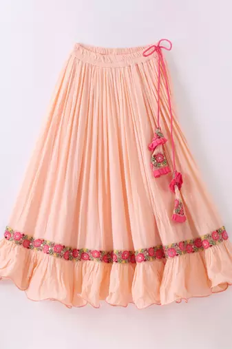 Twisha Girls Halter Neck Top & Ghagra - Coral & Peach