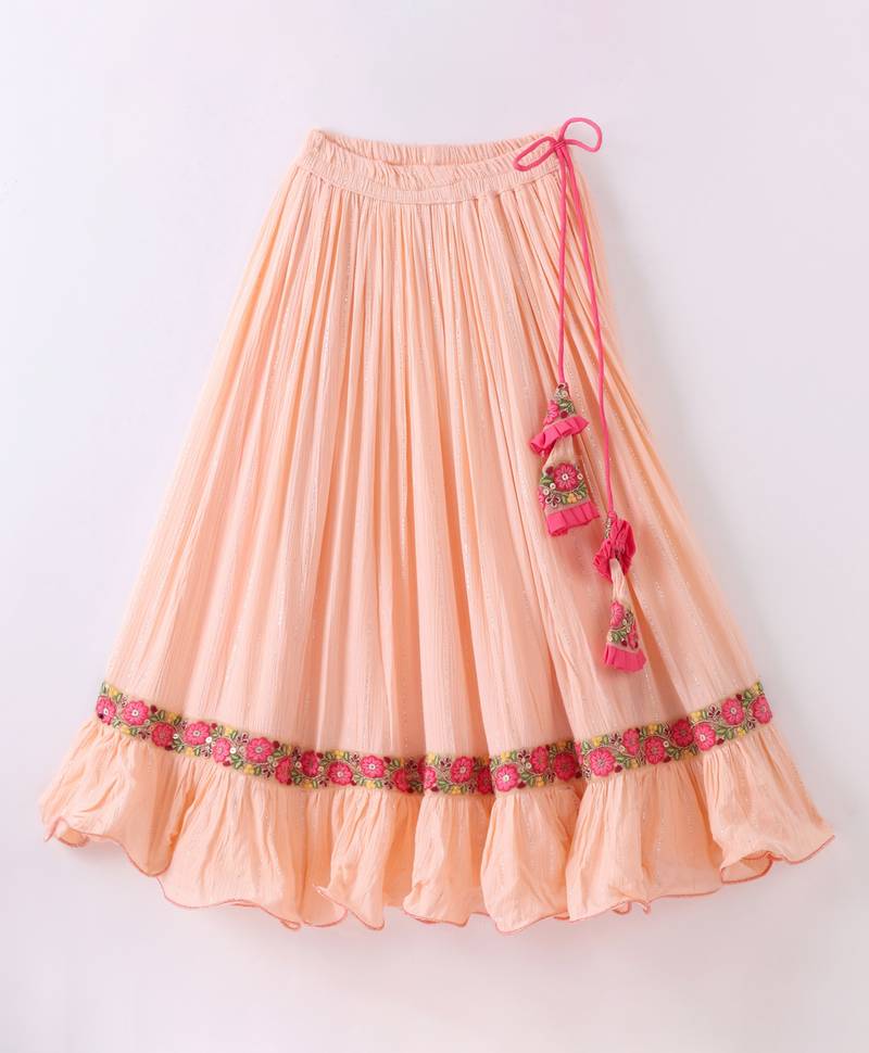Twisha Girls Halter Neck Top & Ghagra - Coral & Peach
