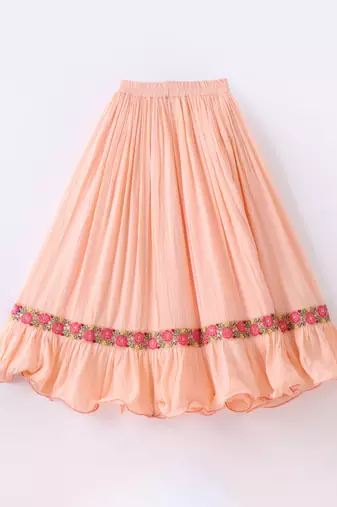 Twisha Girls Halter Neck Top & Ghagra - Coral & Peach