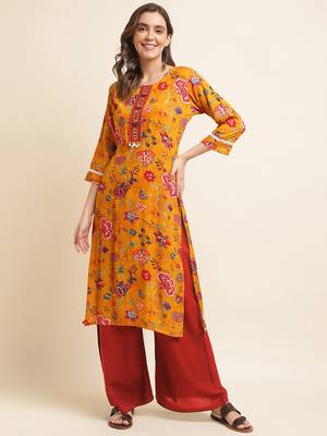 yellow  women floral printed straight kurta 1