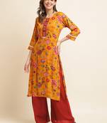yellow  women floral printed straight kurta