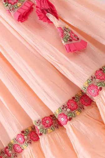 Twisha Girls Halter Neck Top & Ghagra - Coral & Peach